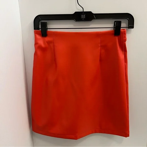 AKIRA Faux Leather Crossover Front Mini Skirt-Orange Red - Picture 4 of 9